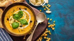 Pumpkin cream soup with ginger and honey